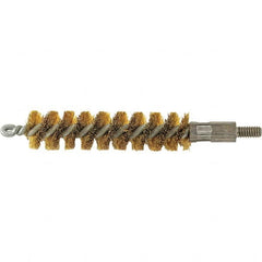 Brush Research Mfg. - 9/16" Diam Helical Brass Tube Brush - Single Spiral, 0.005" Filament Diam, 2" Brush Length, 2-9/16" OAL, 0.14" Diam Galvanized Steel Shank - A1 Tooling