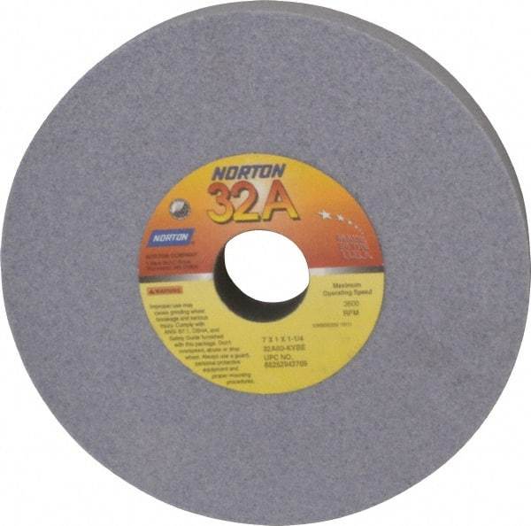 Norton - 7" Diam x 1-1/4" Hole x 1" Thick, K Hardness, 60 Grit Surface Grinding Wheel - Aluminum Oxide, Type 1, Medium Grade, 3,600 Max RPM, Vitrified Bond, No Recess - A1 Tooling