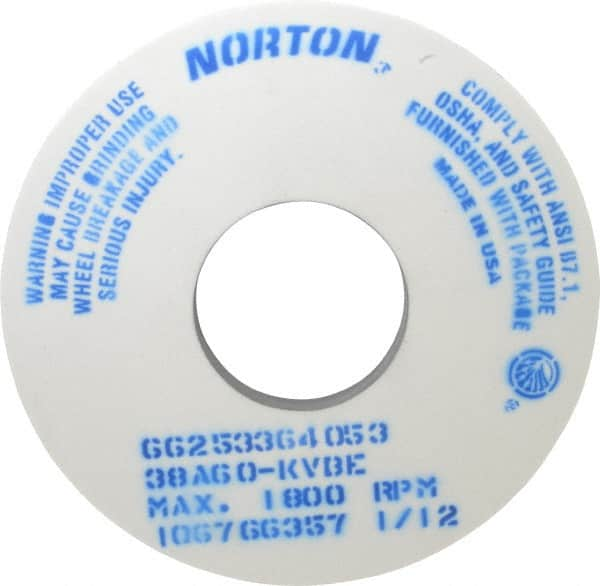 Norton - 14" Diam x 5" Hole x 1" Thick, K Hardness, 60 Grit Surface Grinding Wheel - Aluminum Oxide, Type 1, Medium Grade, 1,800 Max RPM, Vitrified Bond, No Recess - A1 Tooling