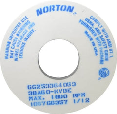 Norton - 14" Diam x 5" Hole x 1" Thick, K Hardness, 60 Grit Surface Grinding Wheel - Aluminum Oxide, Type 1, Medium Grade, 1,800 Max RPM, Vitrified Bond, No Recess - A1 Tooling