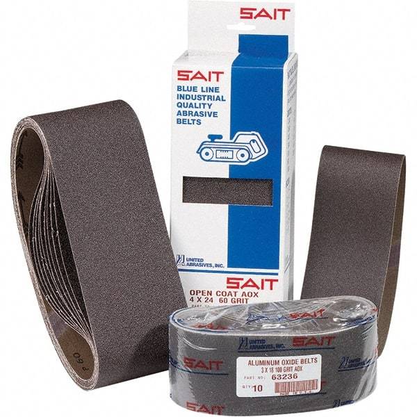 Sait - 1/2" Wide x 18" OAL, 36 FEPA Grit, Aluminum Oxide Abrasive Belt - Aluminum Oxide, Very Coarse, Coated, X Weighted Cloth Backing, Dry, Series 1A-X - A1 Tooling