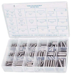 Precision Brand - 176 Piece, 1/16 to 1/2" Pin Diam, Dowel Pin Assortment - 1/2 to 2" Long, Steel, Uncoated - A1 Tooling