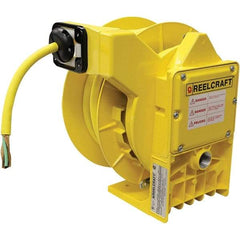 Reelcraft - 12 AWG, 50' Cable Length, Cord & Cable Reel with Flying Lead End - 0 Outlets, NEMA 4, 18 Amps, 600 Volts, SOW Cable, Yellow Reel - A1 Tooling