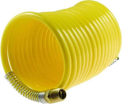 Coilhose Pneumatics - 1/4" ID, 1/4 Thread, 12' Long, Yellow Nylon Coiled & Self Storing Hose - 185 Max psi, Male Rigid x Male Swivel - A1 Tooling