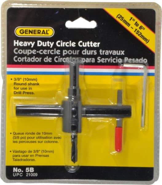 General - 1 to 6" Cutting Diam, Circle Cutter Tool - Straight Shank, 3/8" Shank Diam - A1 Tooling