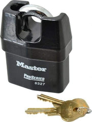 Master Lock - 3/4" Shackle Clearance, Keyed Different Padlock - 7/8" Shackle Width, 7/16" Shackle Diam, Laminated Steel - A1 Tooling