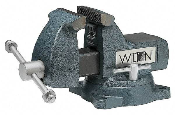 Wilton - 5" Jaw Width x 5-1/4" Jaw Opening Capacity, 3-3/4" Throat Depth, Bench & Pipe Combination Vise - 1/4 to 2-1/2" Pipe Capacity, Swivel Base, Bolt Down Attachment, Ductile Iron - A1 Tooling