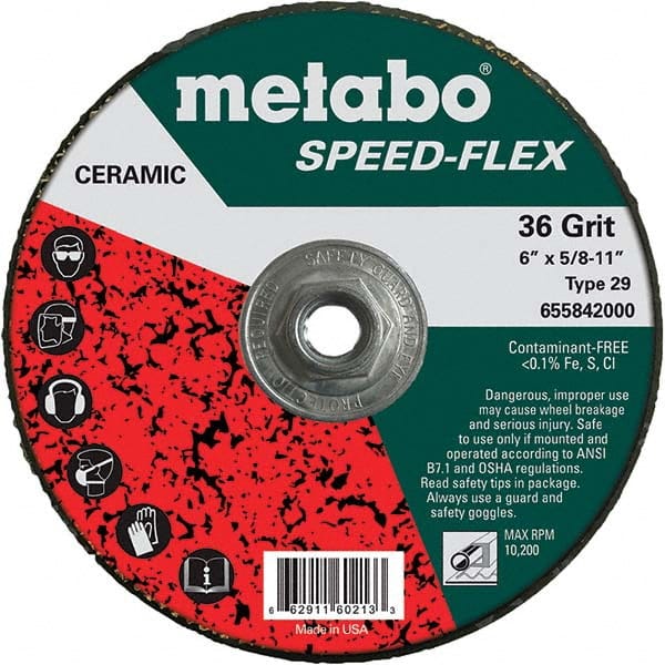 Metabo - 6" Diam, 5/8-11 Hole, 36 Grit Ceramic Alumina Fiber Disc - A1 Tooling