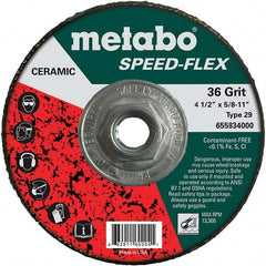 Metabo - 4-1/2" Diam, 5/8-11 Hole, 36 Grit Ceramic Alumina Fiber Disc - A1 Tooling