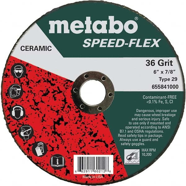 Metabo - 6" Diam, 7/8" Hole, 36 Grit Ceramic Alumina Fiber Disc - A1 Tooling