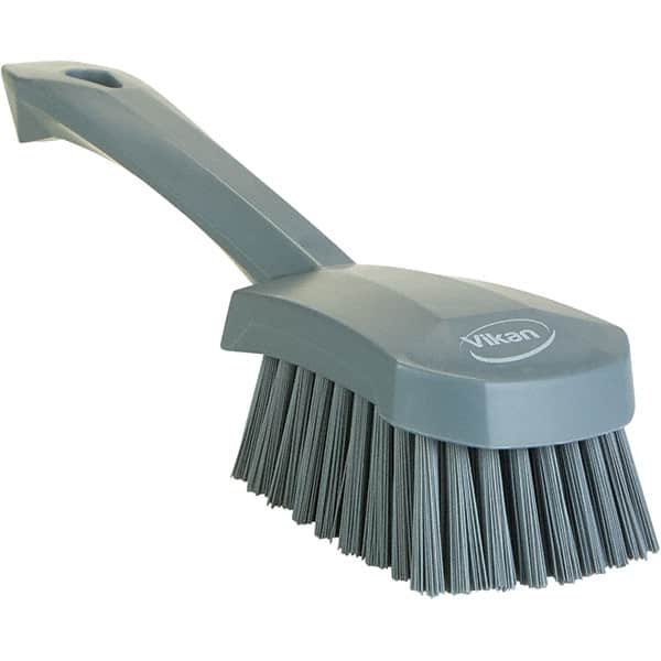 Vikan - 1.3" Bristle Length, Polyester Scrub Brush - 4-1/4" Long x 2-3/4" Wide Head, 10" OAL, Ergonomic Handle, Gray, Polypropylene Block - A1 Tooling