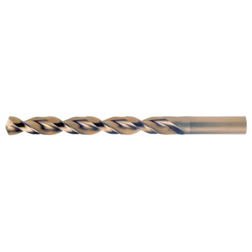 #10 RHS / RHC HSS-CO 8% (M42) 135 Degree Split Point Q-Cobalt Wide Land Parabolic Jobber Drill - Straw / Gold Oxide - Exact Industrial Supply