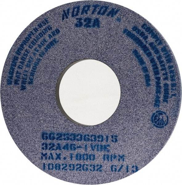 Norton - 14" Diam x 5" Hole x 1" Thick, I Hardness, 46 Grit Surface Grinding Wheel - Aluminum Oxide, Type 1, Coarse Grade, 1,800 Max RPM, Vitrified Bond, No Recess - A1 Tooling