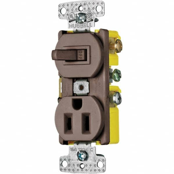 Hubbell Wiring Device-Kellems - Combination Wall Switch & Receptacles Combination Switch/Receptacle Type: Combination Outlet & Switch Color: Brown - A1 Tooling