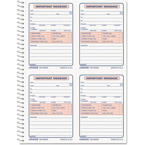 UNIVERSAL - Note Pads, Writing Pads & Notebooks Writing Pads & Notebook Type: Telephone Message Book Size: 5-1/2 x 3-3/16 - A1 Tooling