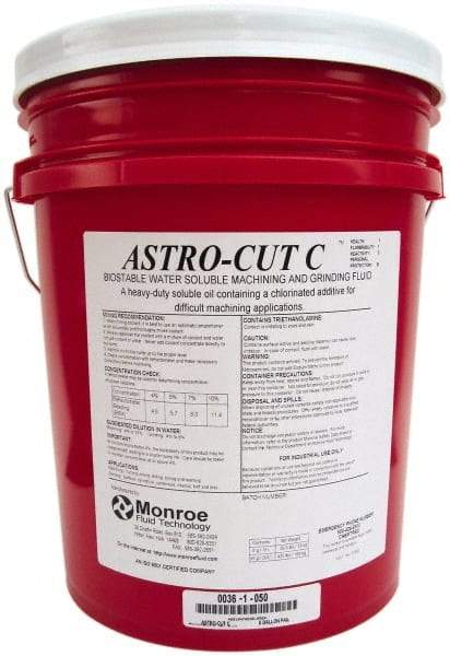 Monroe Fluid Technology - Astro-Cut C, 5 Gal Pail Cutting & Grinding Fluid - Water Soluble, For CNC Milling, Drilling, Tapping, Turning - A1 Tooling