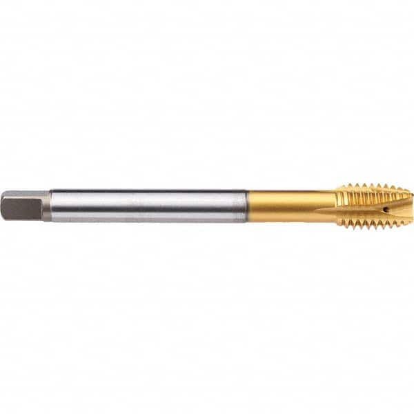 Spiral Point Tap: M22 x 2.5, Metric, 4 Flutes, Plug, 6H, Powdered Metal, TiN-70 Finish 27 mm Thread Length, 140 mm OAL, Right Hand, D7, Series C1088F01