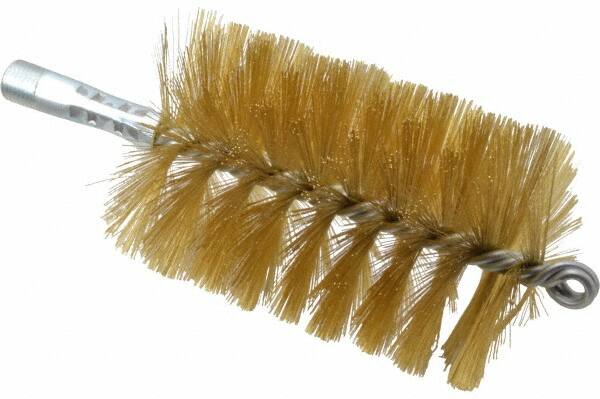 Schaefer Brush - 4-1/2" Brush Length, 3" Diam, Double Stem, Single Spiral Tube Brush - 8" Long, Brass, 1/4" NPSM Male Connection - A1 Tooling