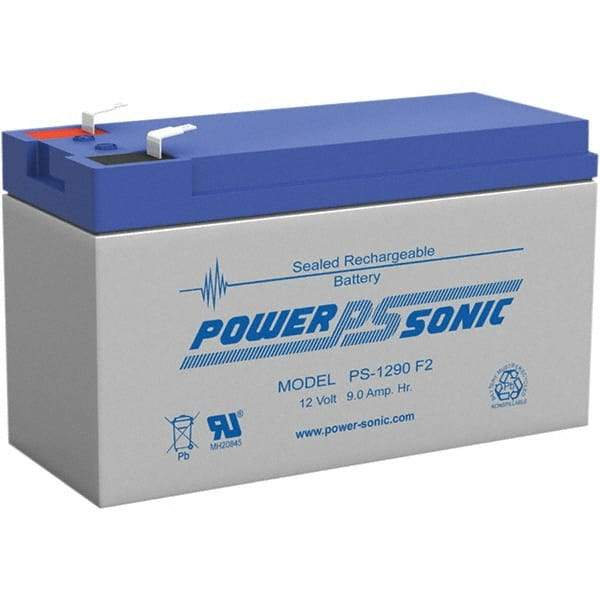 Power-Sonic - Lead-Acid, Quick-Disconnect Tab Terminal, 12 Volt, 9 Amp, Lead Rechargeable Battery - 1/4" Tab Width x 0.8mm Tab Thickness, 2.56" Wide x 3.7" High x 5.95" Deep - A1 Tooling