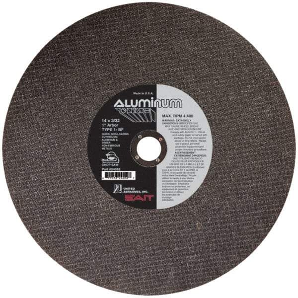 Sait - 14" Aluminum Oxide Cutoff Wheel - 3/32" Thick, 1" Arbor, 4,400 Max RPM, Use with Chop Saws - A1 Tooling