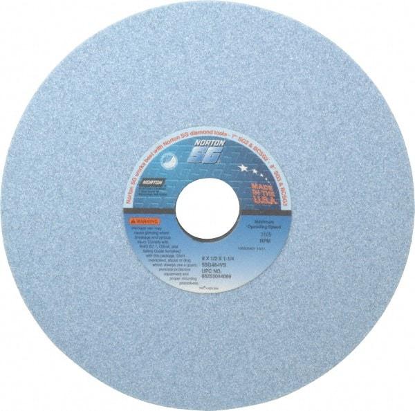 Norton - 8" Diam x 1-1/4" Hole x 1/2" Thick, I Hardness, 46 Grit Surface Grinding Wheel - Ceramic, Type 1, Coarse Grade, 3,105 Max RPM, Vitrified Bond, No Recess - A1 Tooling