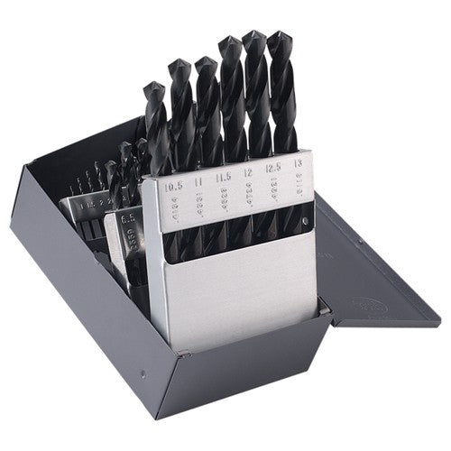 ‎1mm-13mm RHS / RHC HSS 118 Degree Radial Point General Purpose Jobber Lengh Drill Set - Steam Oxide - Exact Industrial Supply