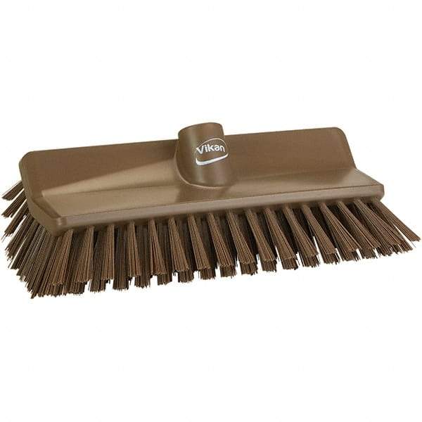 Vikan - 1-1/2" Bristle Length, Polyester Cleaning & Finishing Brush - 9-5/8" Long x 5" Wide Head, 9.6" OAL, Brown, Polypropylene Block - A1 Tooling