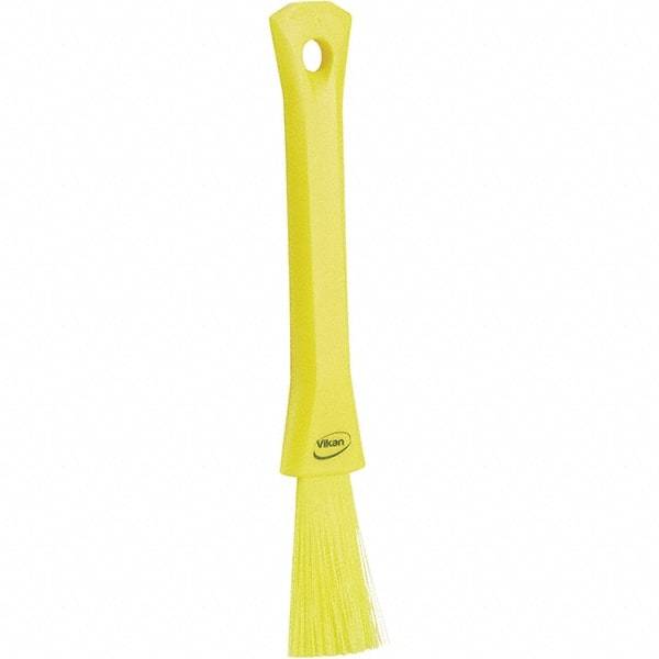 Vikan - 2-1/4" Bristle Length, Polyester Detail Brush - 1-1/4" Long x 0.4" Wide Head, 8.07" OAL, Ergonomic Handle, Yellow, Polypropylene Block - A1 Tooling