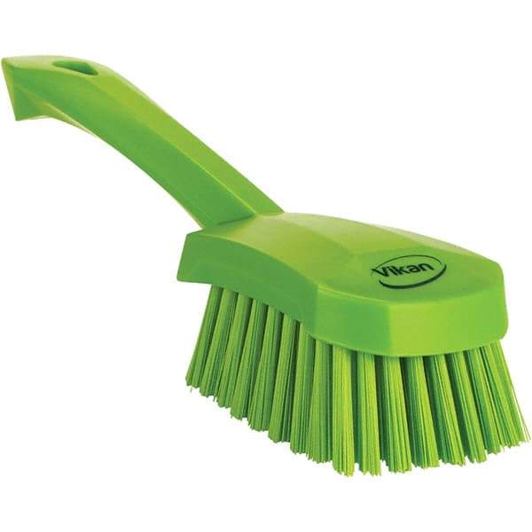 Vikan - 1.3" Bristle Length, Polyester Scrub Brush - 4-1/4" Long x 2-3/4" Wide Head, 10" OAL, Ergonomic Handle, Green, Polypropylene Block - A1 Tooling