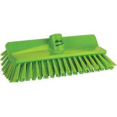 Vikan - 1-1/2" Bristle Length, Polyester Cleaning & Finishing Brush - 9-5/8" Long x 5" Wide Head, 9.6" OAL, Green, Polypropylene Block - A1 Tooling