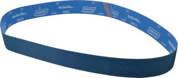 Norton - 2-1/2" Wide x 60" OAL, 60 Grit, Zirconia Alumina Abrasive Belt - Zirconia Alumina, Medium, Coated, X Weighted Cloth Backing, Series R823 - A1 Tooling