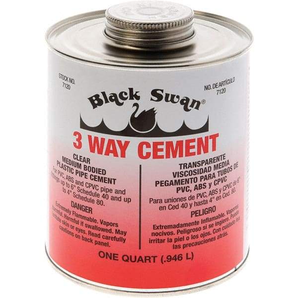 Black Swan - 1 Qt Medium Bodied Cement - Clear, Use with ABS, PVC & CPVC up to 6" Diam - A1 Tooling