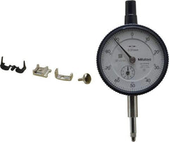 Mitutoyo - 10mm Range, 0-100 Dial Reading, 0.01mm Graduation Dial Drop Indicator - 2-3/16" Dial, 1mm Range per Revolution, 0.013mm Accuracy, Revolution Counter - A1 Tooling