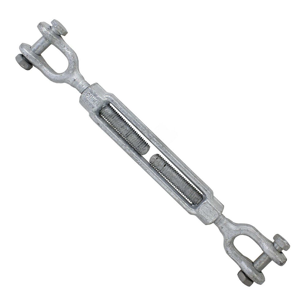 Turnbuckles; Turnbuckle Type: Jaw & Jaw; Working Load Limit: 3500 lb; Thread Size: 5/8-6 in; Turn-up: 6 in; Closed Length: 14.88 in; Material: Steel; Finish: Galvanized