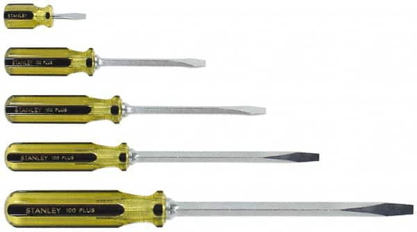 Stanley - 5 Piece Slotted & Stubby Screwdriver Set - Blade Sizes: Length 1-1/2, 4, 6, 8 & 12, Width 1/4, 5/16 & 3/8 - A1 Tooling