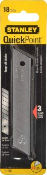 Stanley - 3 Piece Steel Utility Knife Blade - 2-1/8" OAL, 0.02" Blade Thickness - A1 Tooling