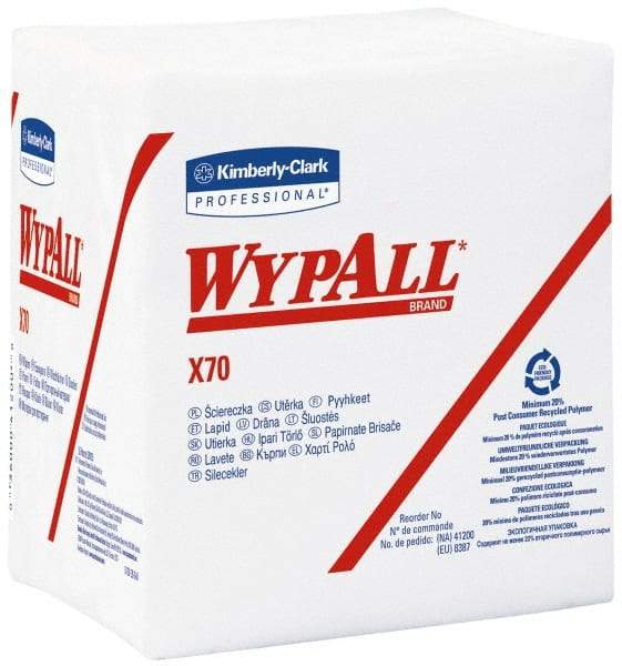 WypAll - X70 1/4 Fold Shop Towel/Industrial Wipes - Poly Pack, 12-1/2" x 12-1/2" Sheet Size, White - A1 Tooling