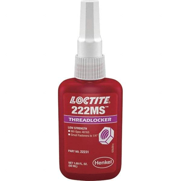 Loctite - 50 mL Bottle, Purple, Low Strength Liquid Threadlocker - Series 222, 24 hr Full Cure Time, Hand Tool Removal - A1 Tooling