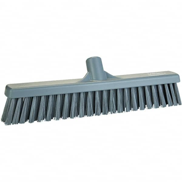 Vikan - 16" Fine Particle Polyester Push Broom - 2" Bristle Length, Plastic Block, European Threaded Handle Connection, Handle Sold Separately - A1 Tooling