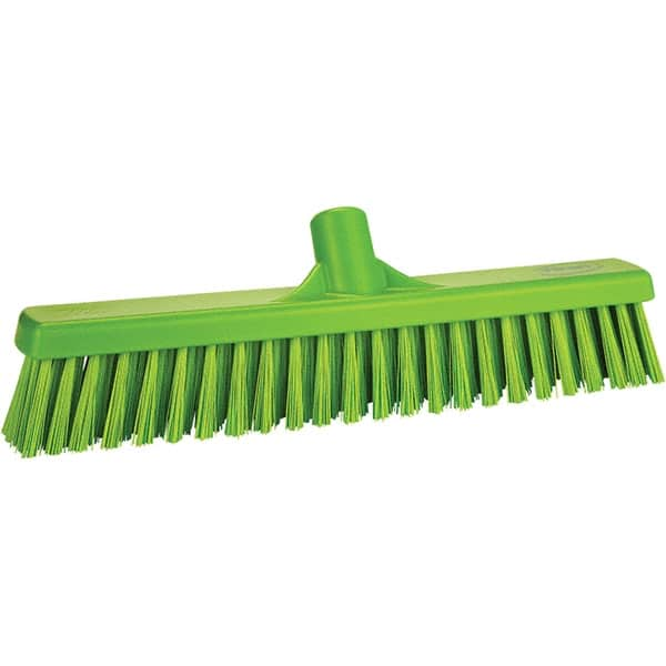 Vikan - 16" Fine Particle Polyester Push Broom - 2" Bristle Length, Plastic Block, European Threaded Handle Connection, Handle Sold Separately - A1 Tooling