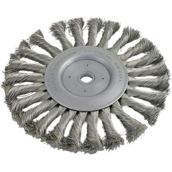 Brush Research Mfg. - 4" OD, 5/8-11 Arbor Hole, Knotted Stainless Steel Wheel Brush - 1/2" Face Width, 13/16" Trim Length, 20,000 RPM - A1 Tooling