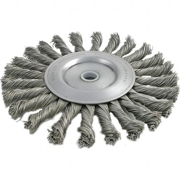 Brush Research Mfg. - 4" OD, 5/8-11 Arbor Hole, Knotted Stainless Steel Wheel Brush - 3/8" Face Width, 13/16" Trim Length, 20,000 RPM - A1 Tooling