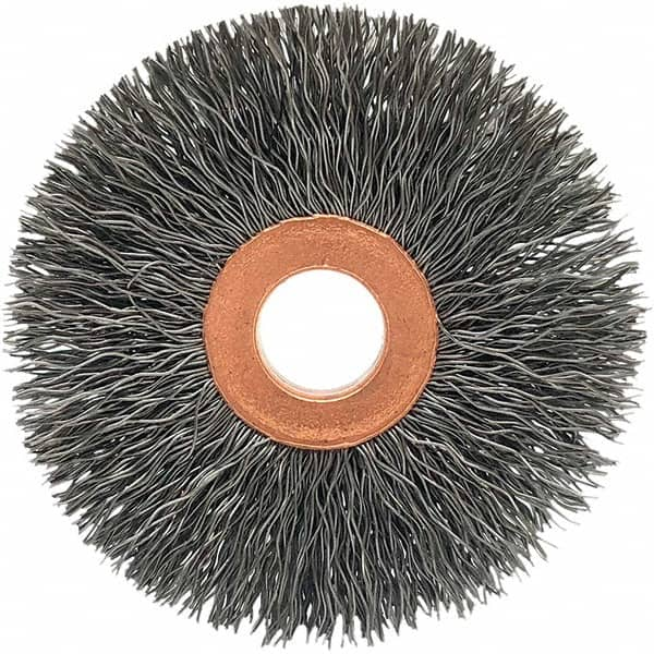 Brush Research Mfg. - 3" OD, 1/2" Arbor Hole, Crimped Stainless Steel Wheel Brush - 5/8" Face Width, 1-1/16" Trim Length, 20,000 RPM - A1 Tooling