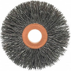 Brush Research Mfg. - 3" OD, 1/2" Arbor Hole, Crimped Carbon Wheel Brush - 5/8" Face Width, 1-1/16" Trim Length, 20,000 RPM - A1 Tooling