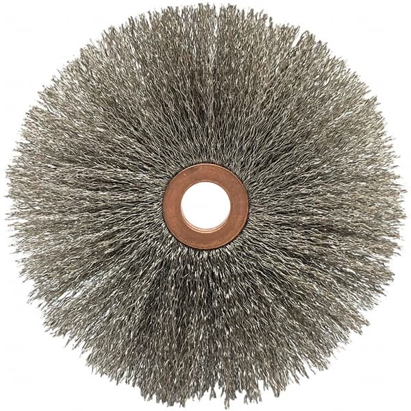 Brush Research Mfg. - 4" OD, 1/2" Arbor Hole, Crimped Stainless Steel Wheel Brush - 5/8" Face Width, 1-9/16" Trim Length, 20,000 RPM - A1 Tooling