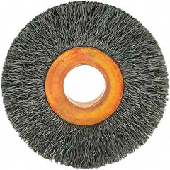 Brush Research Mfg. - 1-1/2" OD, 3/8" Arbor Hole, Crimped Carbon Wheel Brush - 1/4" Face Width, 3/8" Trim Length, 20,000 RPM - A1 Tooling