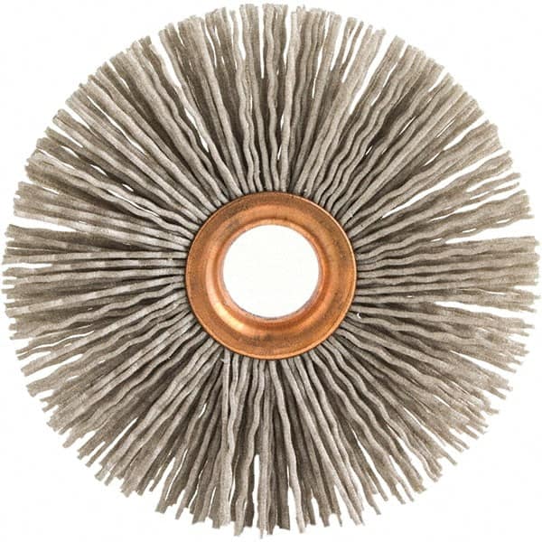 Brush Research Mfg. - 1" OD, 3/8" Arbor Hole, Crimped Abrasive Nylon Wheel Brush - 1/4" Face Width, 1/8" Trim Length, 20,000 RPM - A1 Tooling