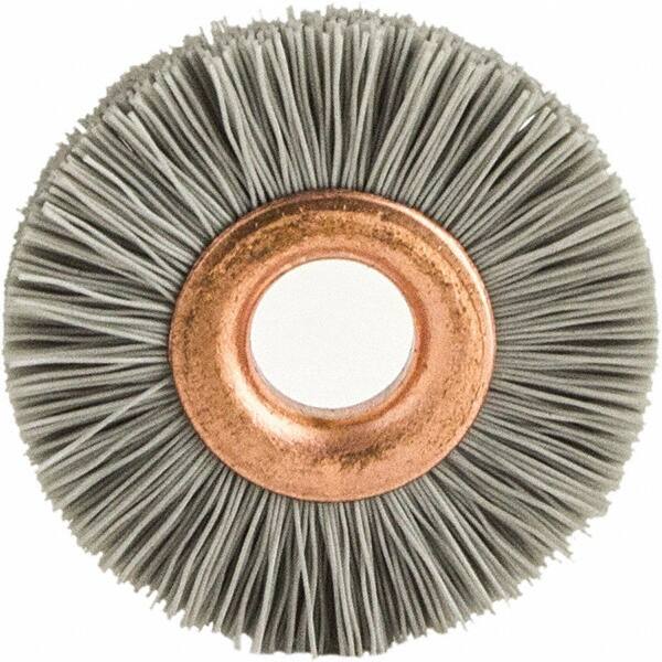 Brush Research Mfg. - 4" OD, 5/8" Arbor Hole, Crimped Abrasive Nylon Wheel Brush - 3/4" Face Width, 1-7/16" Trim Length, 20,000 RPM - A1 Tooling