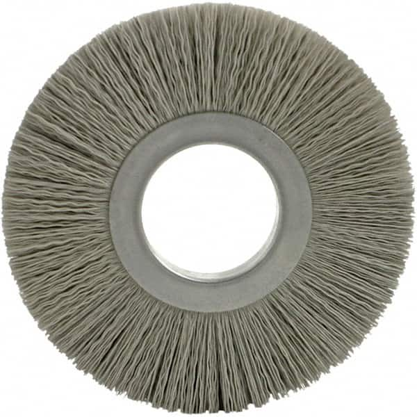 Brush Research Mfg. - 8" OD, 3-1/4" Arbor Hole, Crimped Abrasive Nylon Wheel Brush - 17/32" Face Width, 1-7/8" Trim Length, 5,000 RPM - A1 Tooling