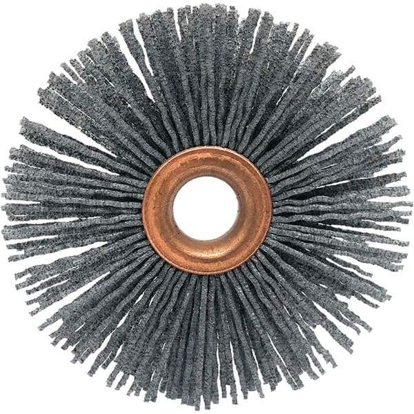 Brush Research Mfg. - 3" OD, 1/2" Arbor Hole, Crimped Abrasive Nylon Wheel Brush - 1/2" Face Width, 1" Trim Length, 20,000 RPM - A1 Tooling